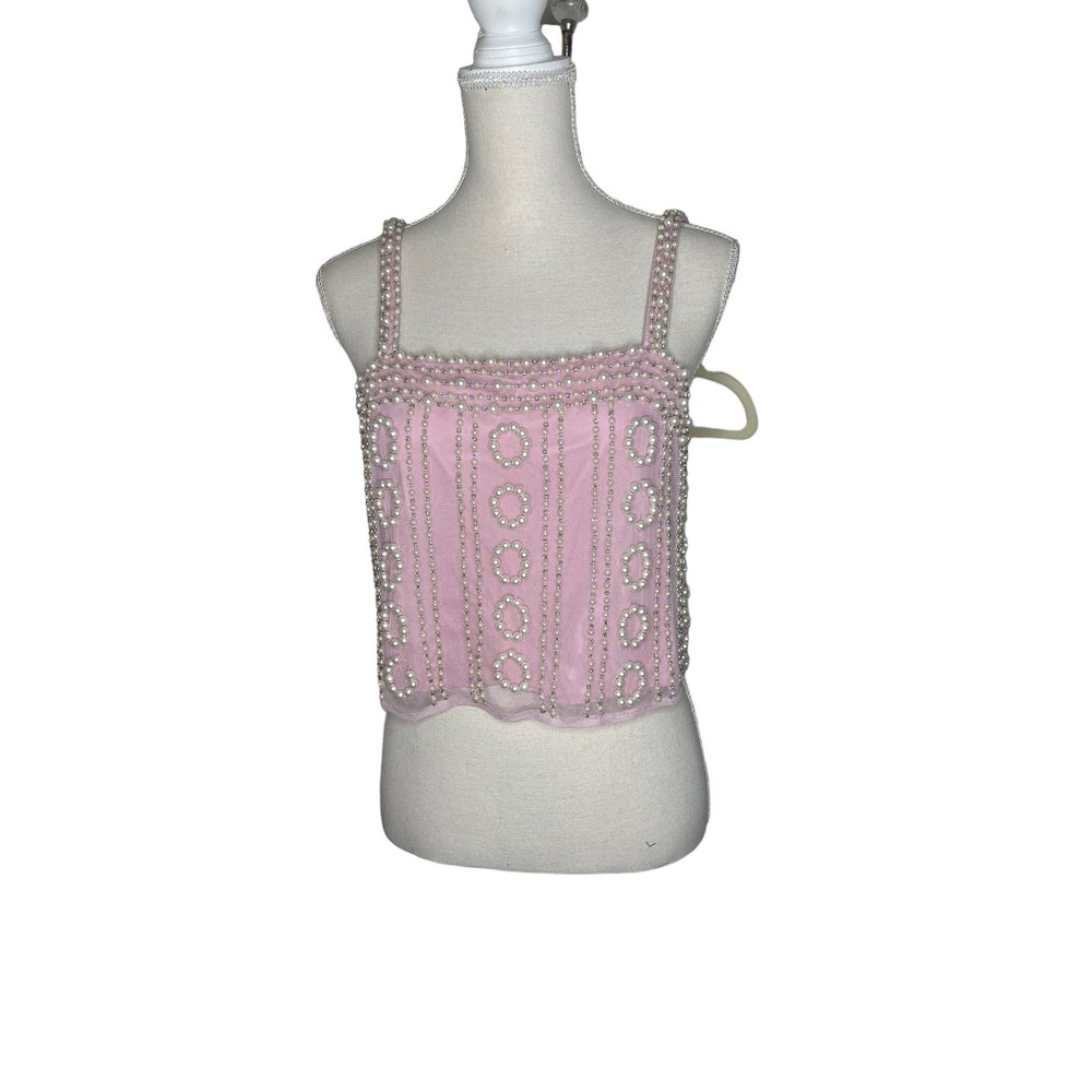 LPA Pink Faux Pearl‎ Beaded Sleeveless Top SZ Small